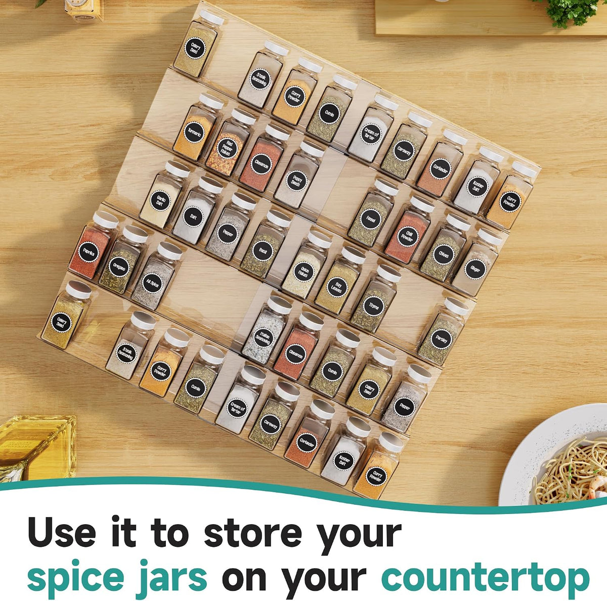 MIUKAA Acrylic Spice Drawer Organizer, 5 Tier - 10 Pack Seasoning Organizer for Drawer, Expandable From 13" to 26"