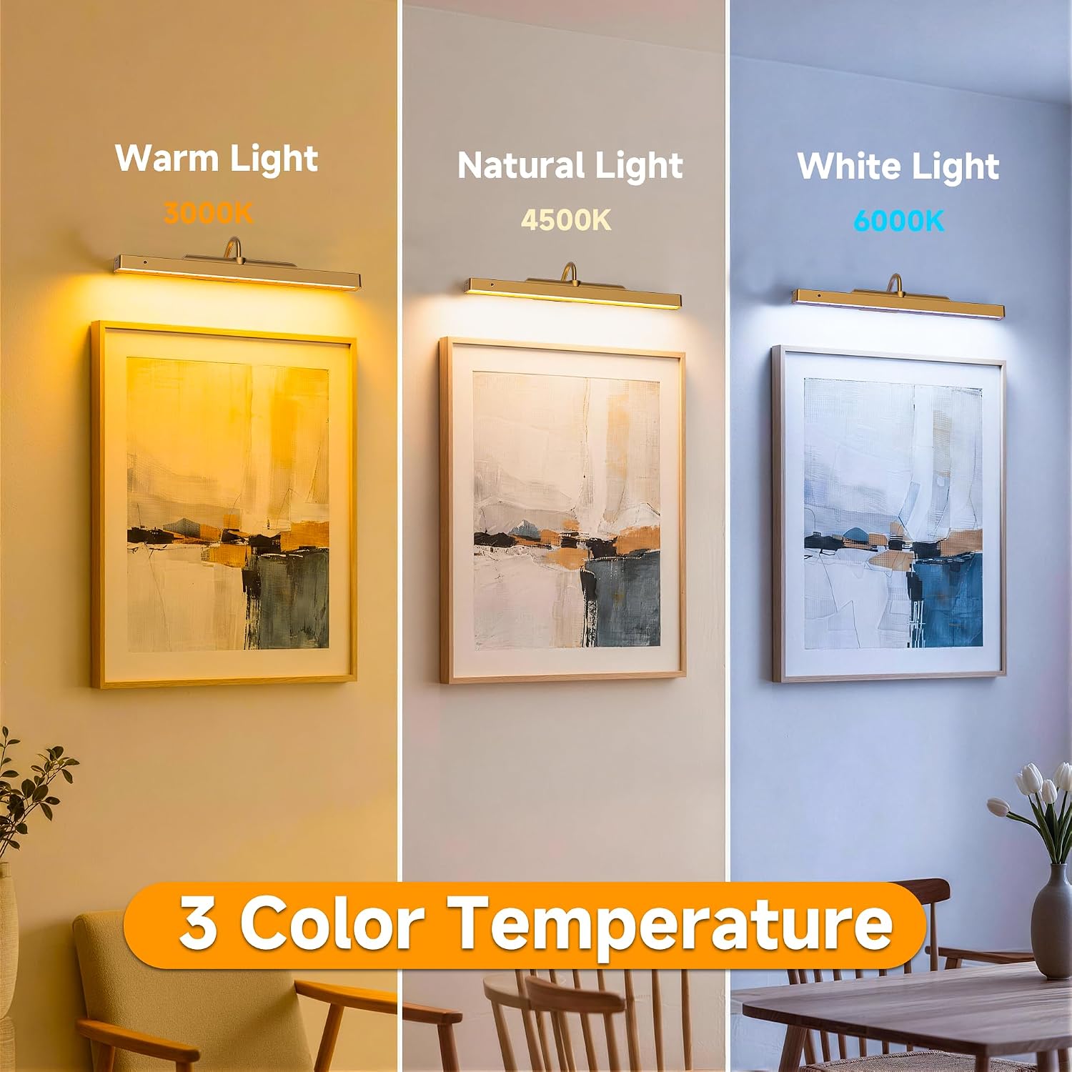 Picture Light Wireless, 5000mAh Battery Powered Art Light for Pictures, 350LM, Dimmable, Remote Control, 16in Wall