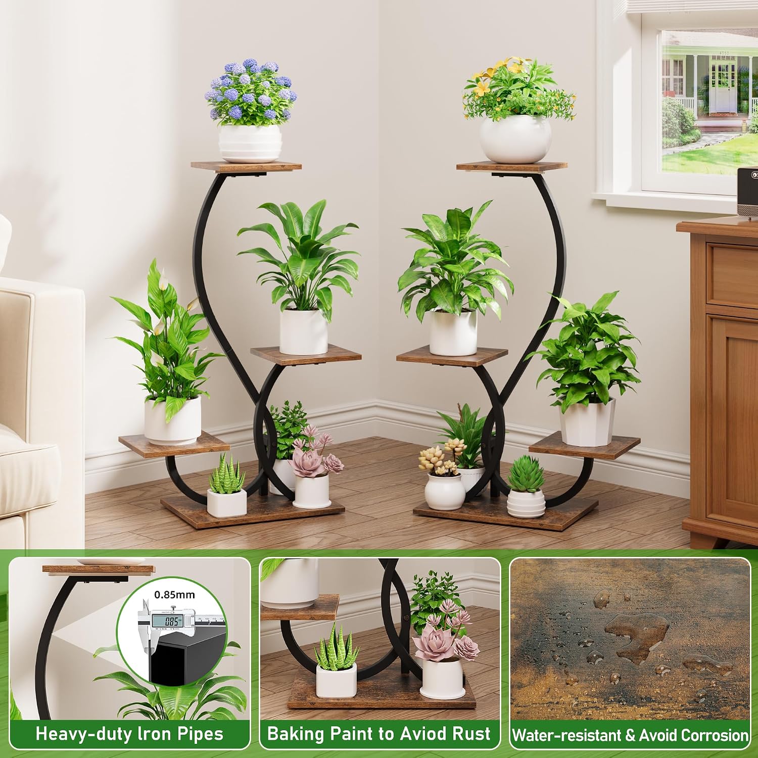 BACEKOLL Plant Stand Indoor with Grow Lights - 2 Pack Plant Shelf, Lighted Corner Plant Stands for Indoor Growing, 4
