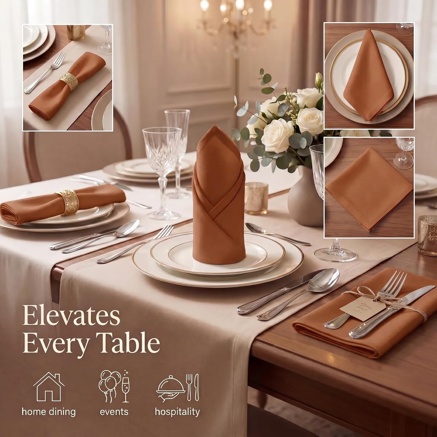 Urban Villa Cloth Napkins Cotton 20x20 (Set of 12) Rust
