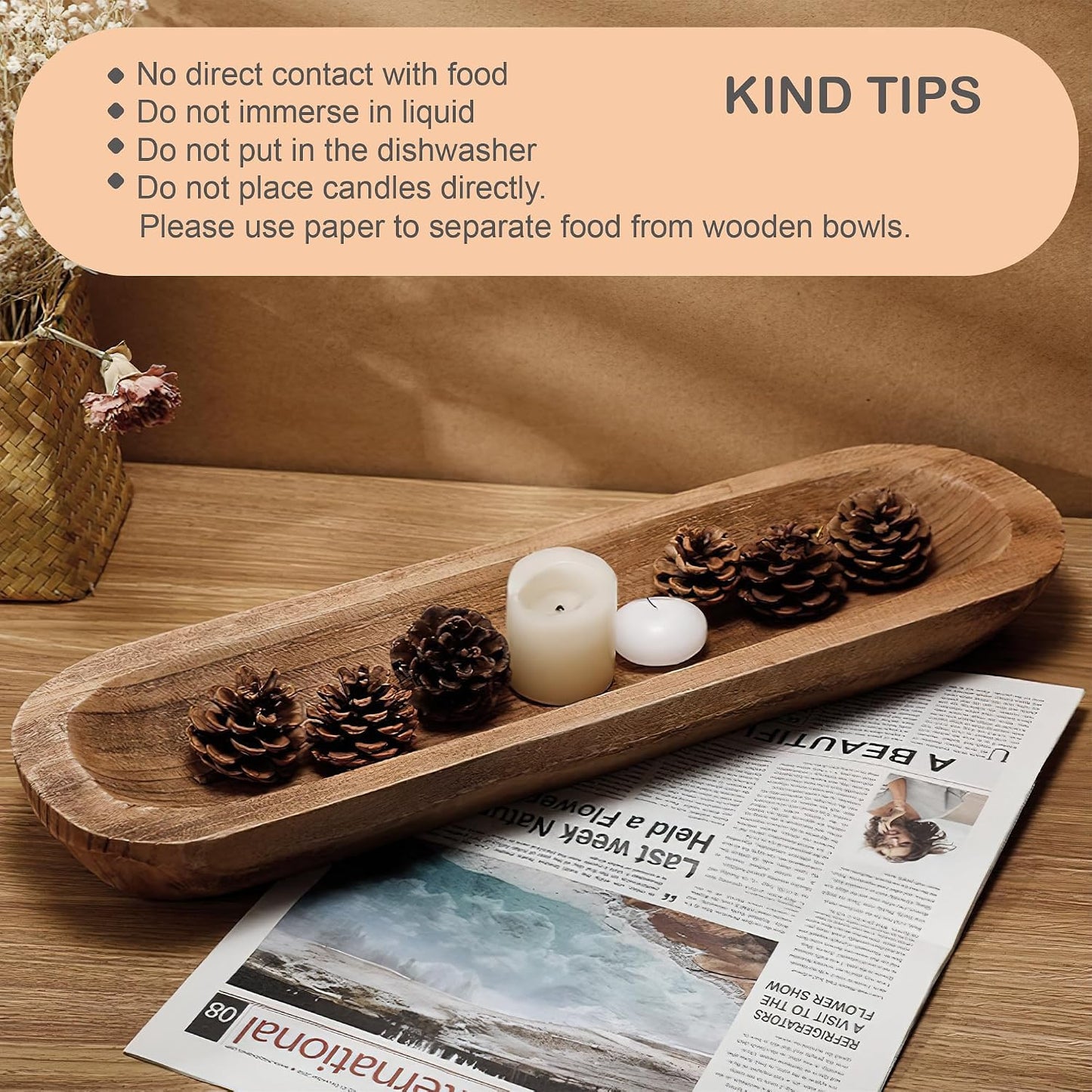 Rustic Long Wood Bowl / 17 x 5 x 2 / Inch Brown