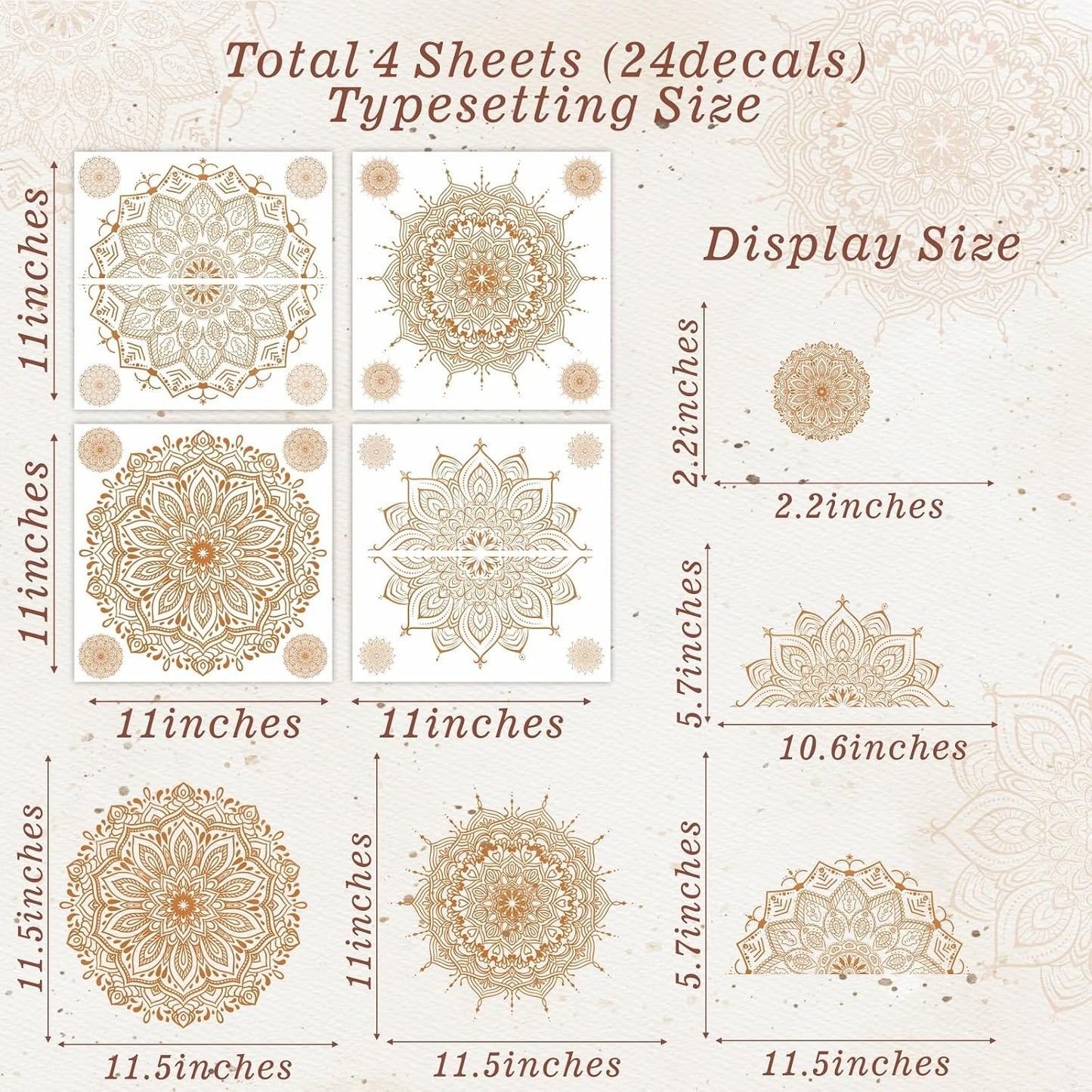 s Mandala Wall Decals Lotus Flower Yoga & Heart Chakra Stickers Boho Lotus Decor & Headboard / Brown