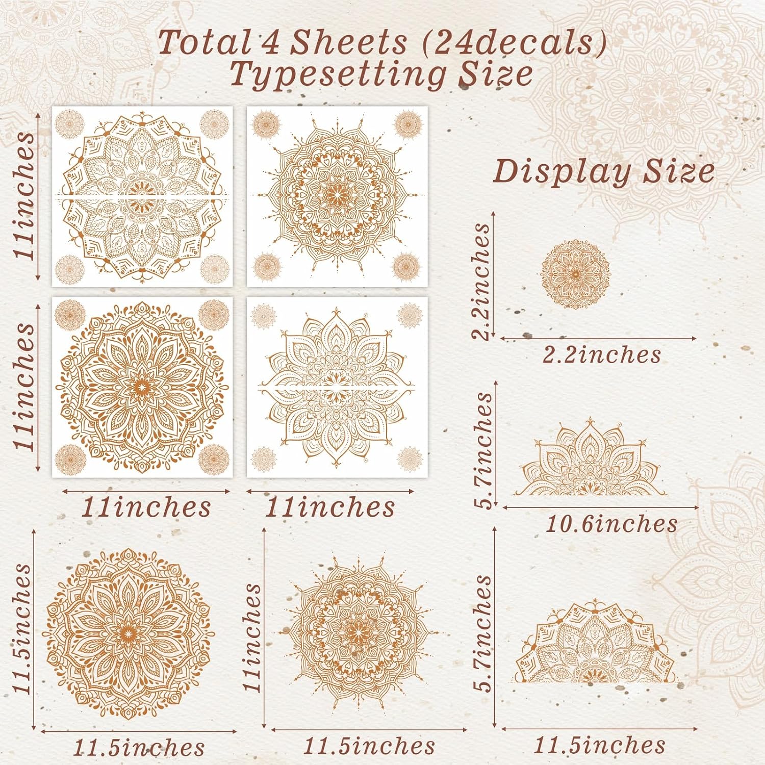 s Mandala Wall Decals Lotus Flower Yoga & Heart Chakra Stickers Boho Lotus Decor & Headboard / Brown