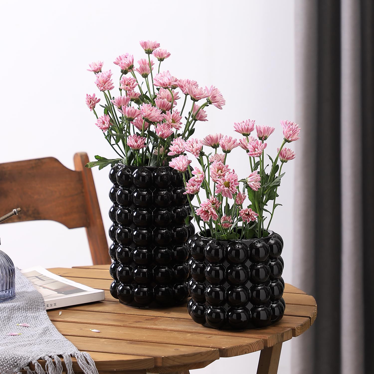 Ceramic Vases / Boho Flower Vase for Pampas Grass / Black / Large+medium / Set of 2
