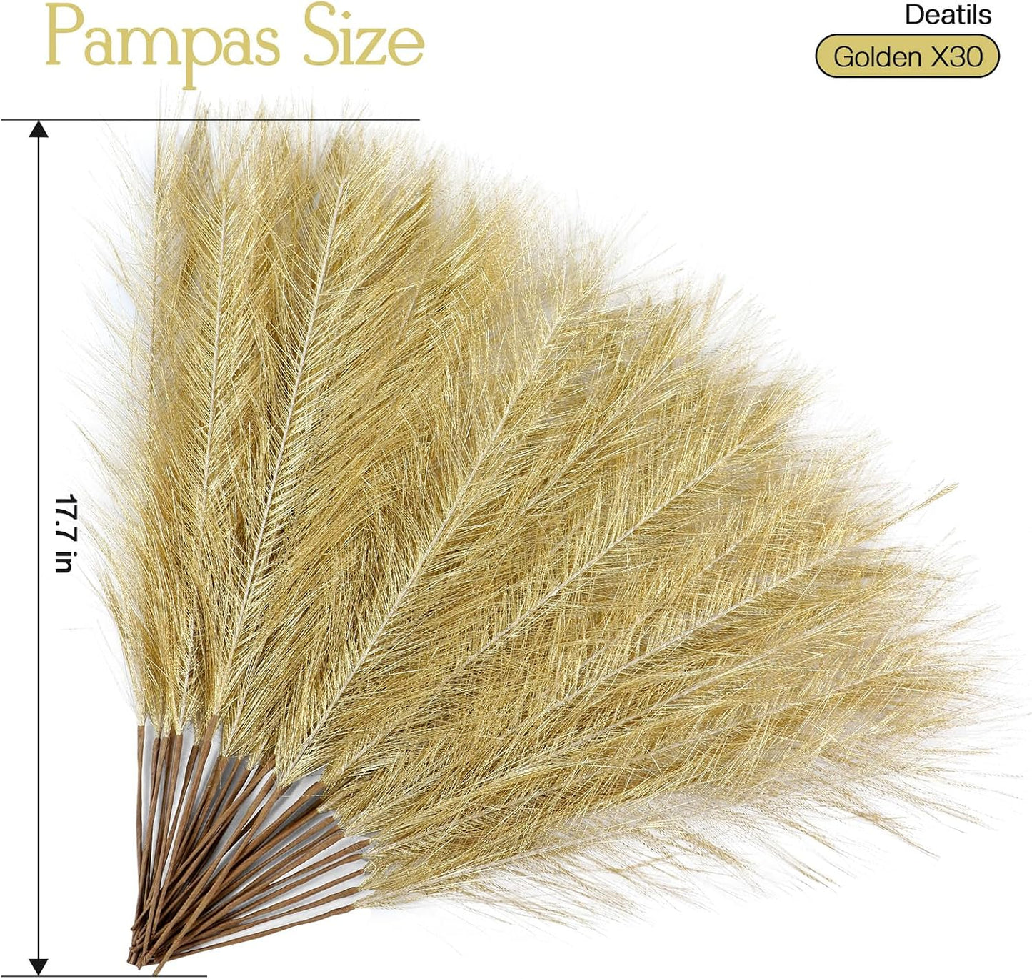 Artificial Pompas Grass Bulk Artificial Dried Flower Small / Gold / 17 Inch / 17.7 Inch / Set of 30