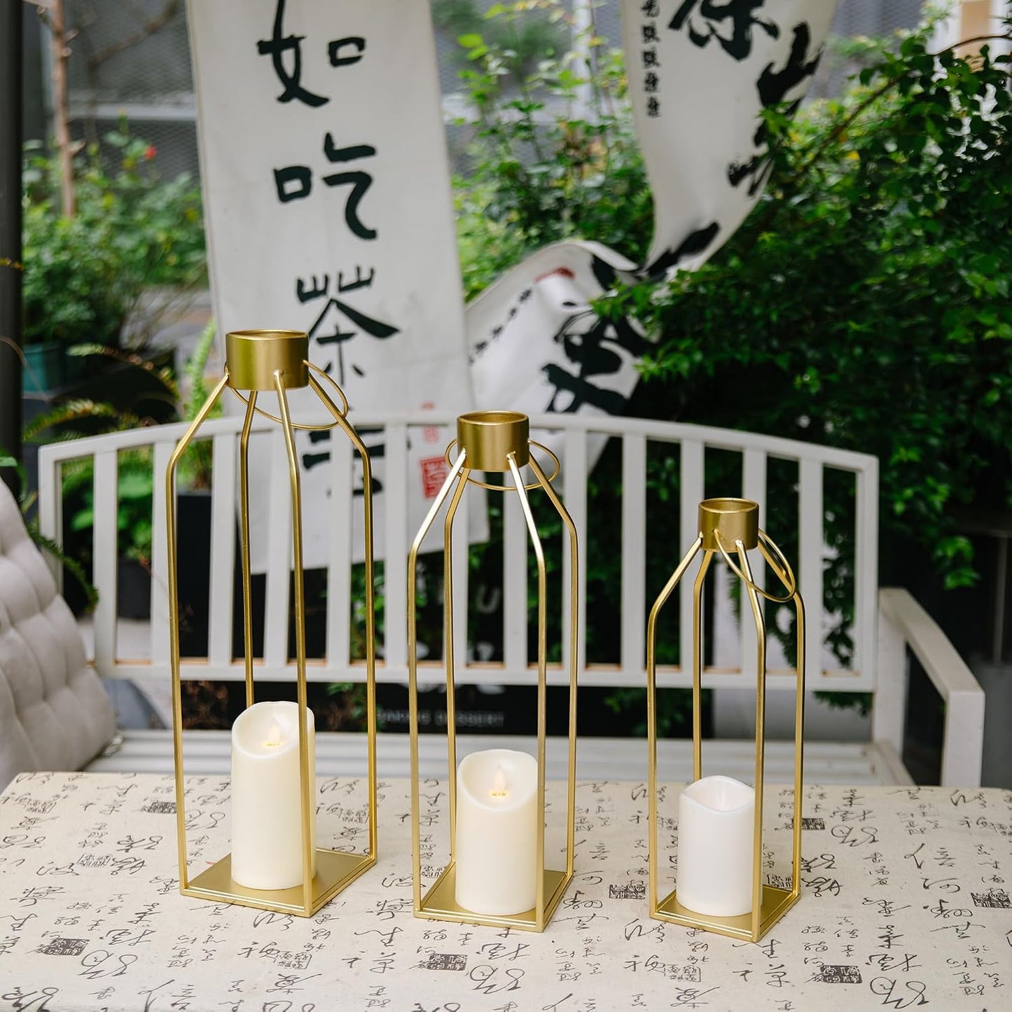 HPC DECOR Modern Farmhouse Lantern Decor- 22''19''16''Tall Large Gold Metal Candle Lanterns for Home Decor-Lanterns