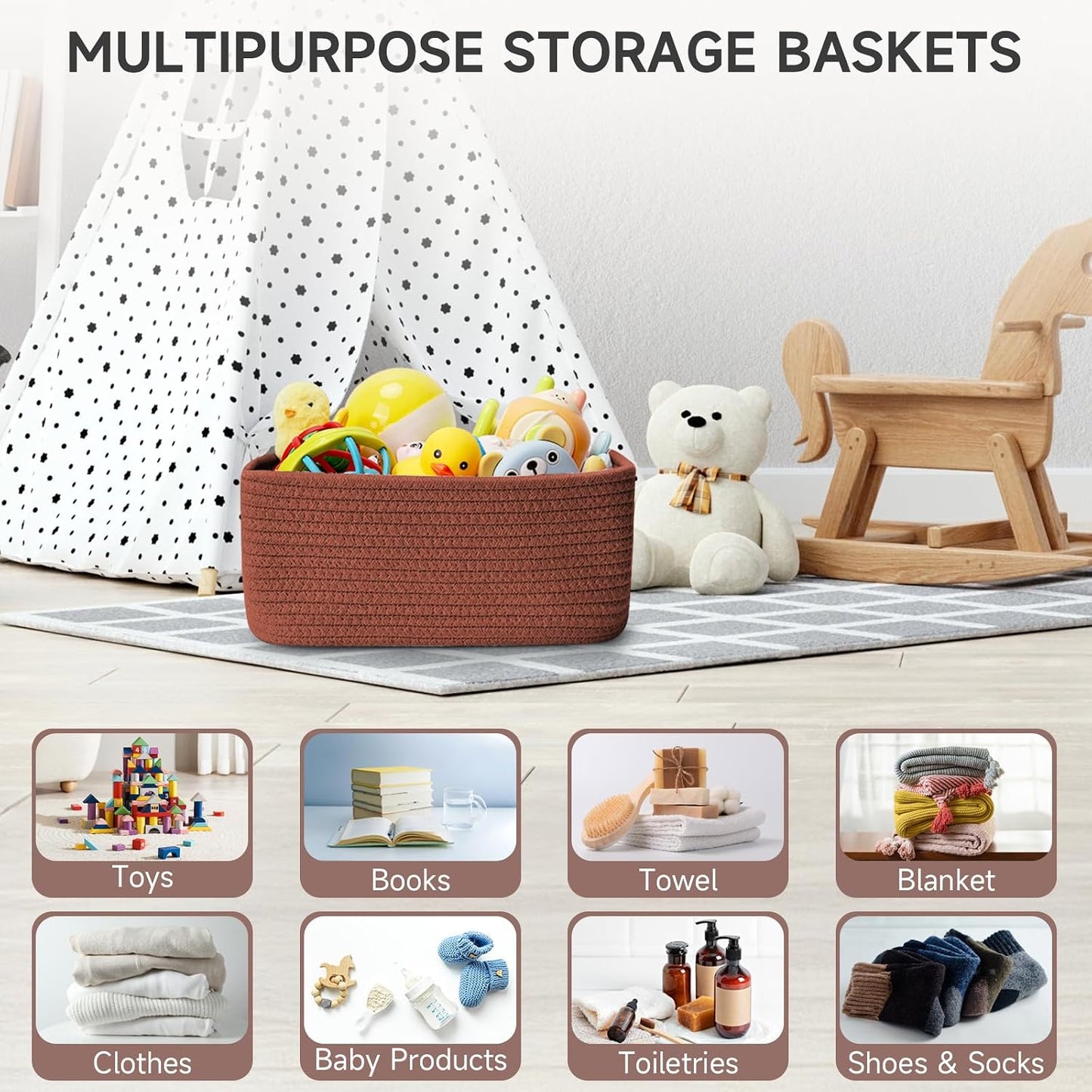 Small Woven Baskets / 11.8"lx7.8"wx5.1"h / Brick Red / Set of 3