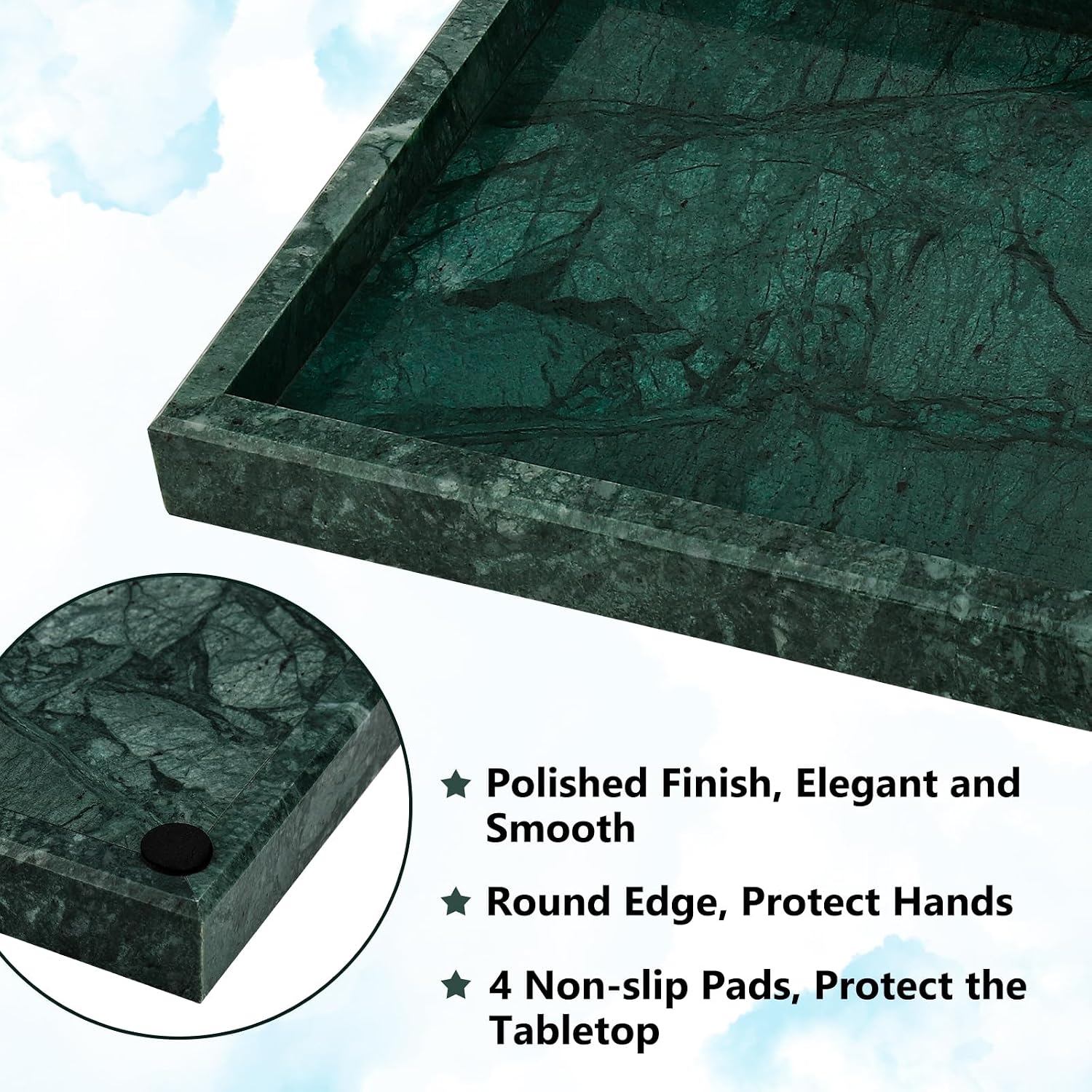 Real Natural Marble Tray / Green / 12 x 8 x 1.2