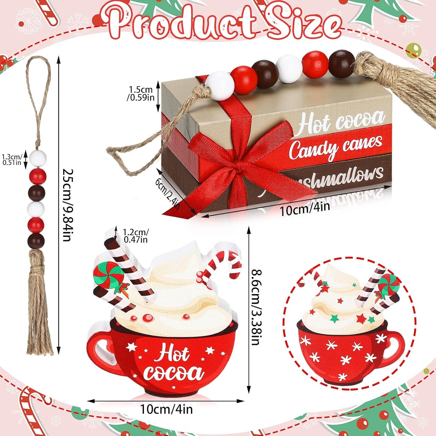 Christmas Farmhouse Tiered Tray Decor Winter Hot Cocoa Wood Decorative Stack Book Decor / Set of 5