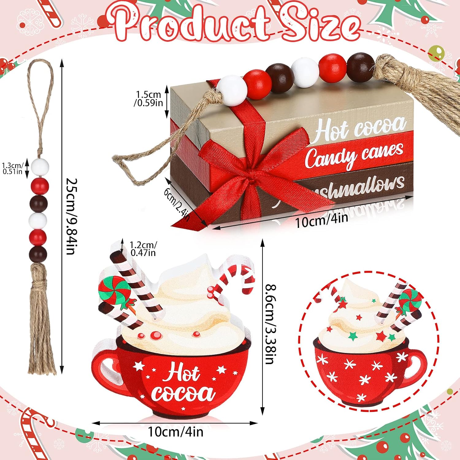 Christmas Farmhouse Tiered Tray Decor Winter Hot Cocoa Wood Decorative Stack Book Decor / Set of 5