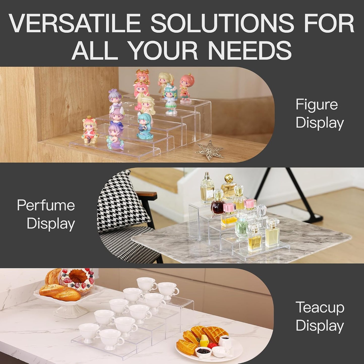 10 Pack Large Acrylic Display Stands, 2 Set(10”L~11”L~12”L) | Perfume Stand Organizer, Clear Cupcake Stand, Display