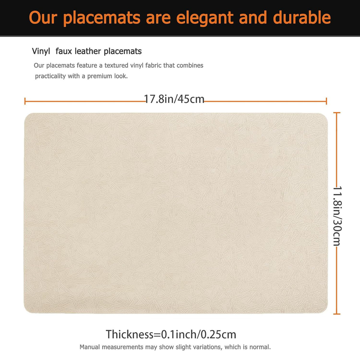 Beige Plastic Placemats Set of 12, Faux Leather Waterproof Table Mats | Beige Vinyl place mats,Wipeable and heat