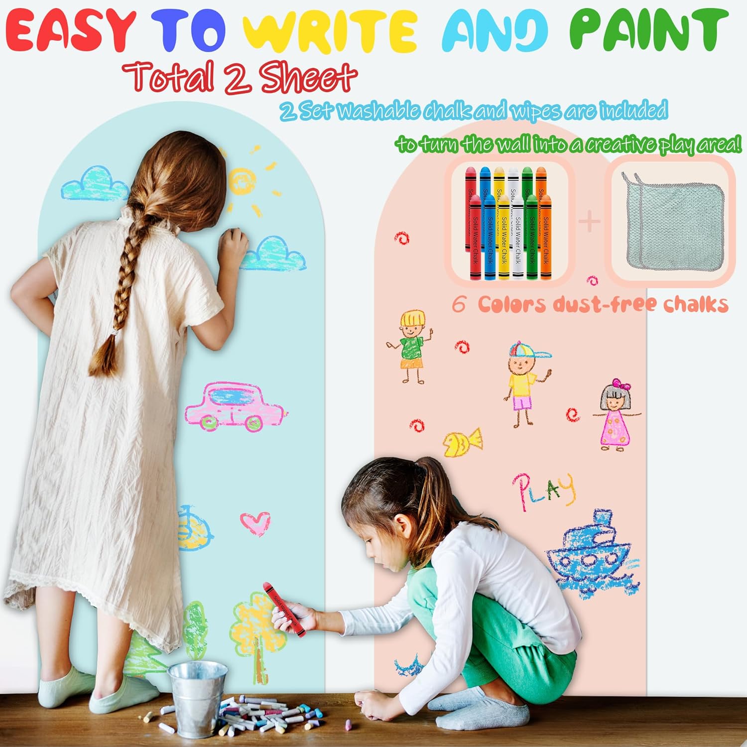 Magnetic Wall Decals for Playroom Magnetic Chalkboard / Pink & Blue / Set of 2