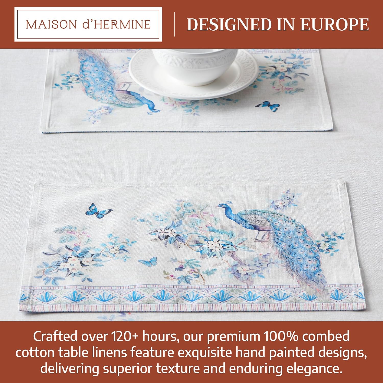 Maison d' Hermine Placemats Set of 4 Reusable 100% Combed Cotton (13"x19") | Cloth Place Mats Washable Table Mats for
