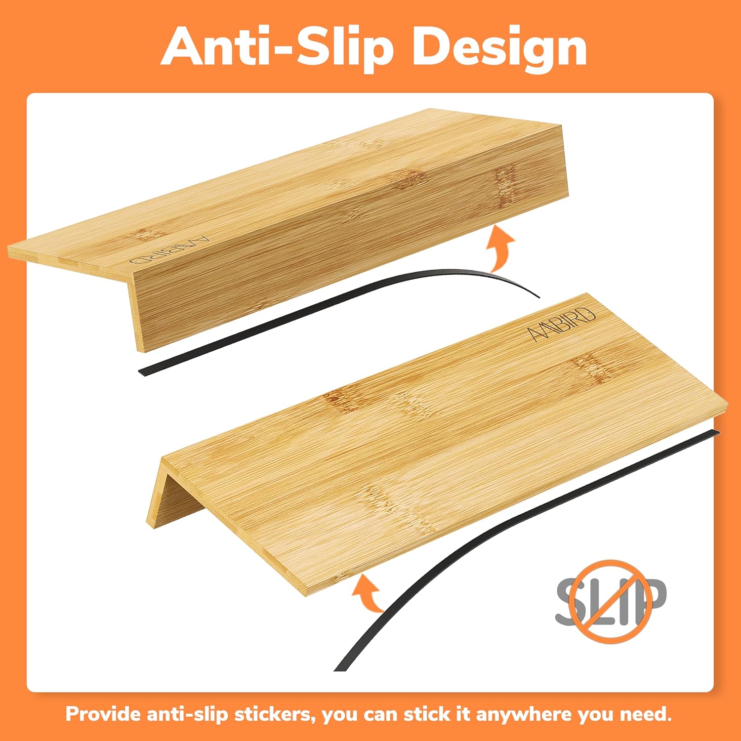 AMBIRD Bamboo Spice Drawer Organizer with Non-slip Mat, 4 Tier Jar Spice Rack Tray 13'',Seasoning Organizer for