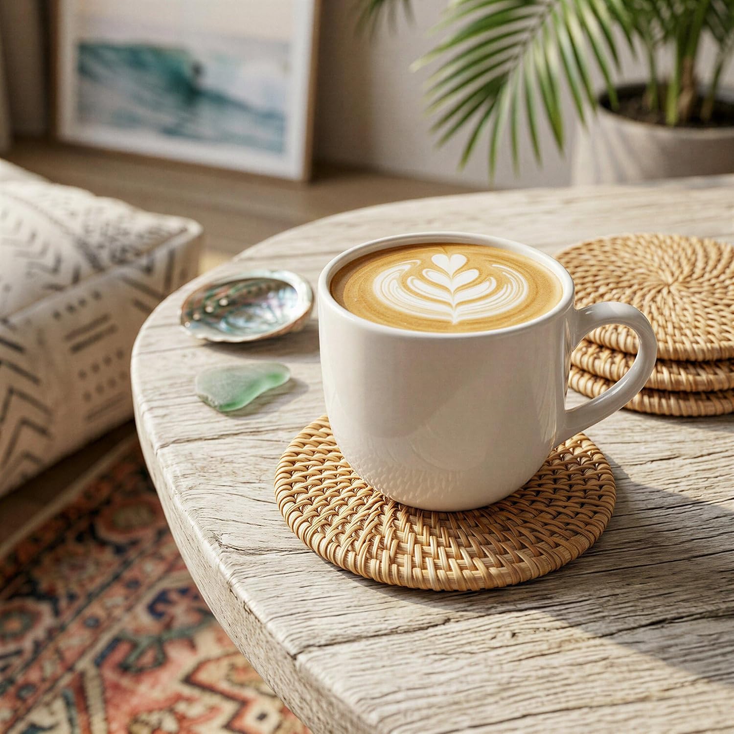 Handmade Rattan Coasters for Drinks & Holder • Natural Round Woven / Natural Honey / Set of 6