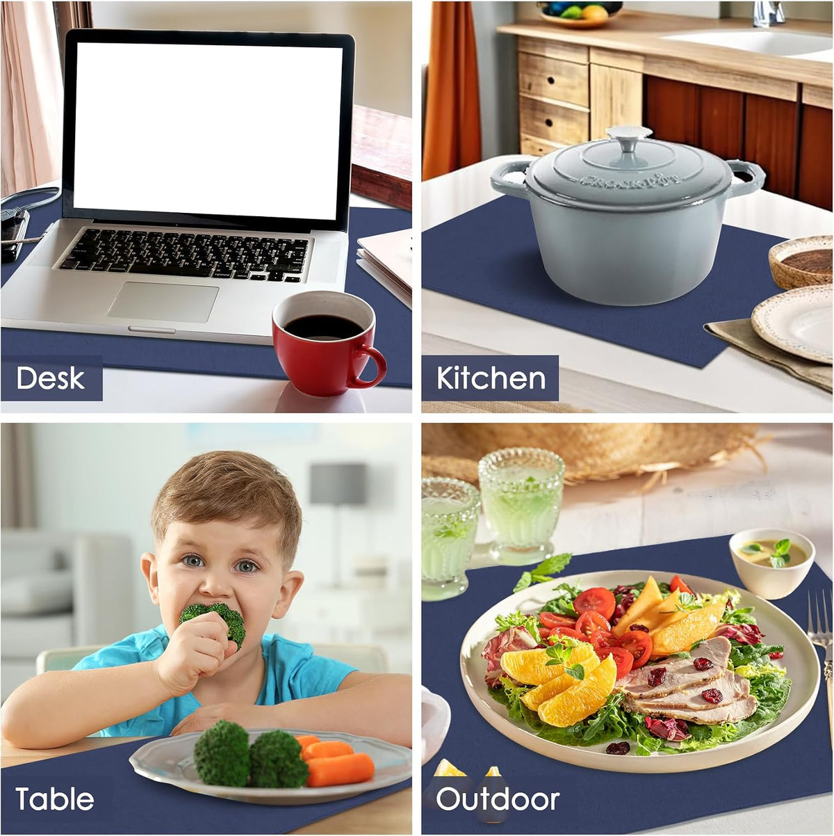 MANSPHIL Navy Blue Placemats Set of 6 Faux Linen Cotton Fabric Place Mats | 13"x19" Machine Washable Cloth Table