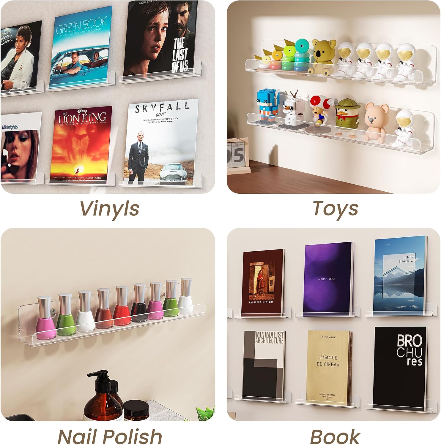 Gotega Vinyl Record Shelf Wall Mount 12 Pack, 12 inch Album Record Display | Clear Acrylic Floating Shelves for Wall
