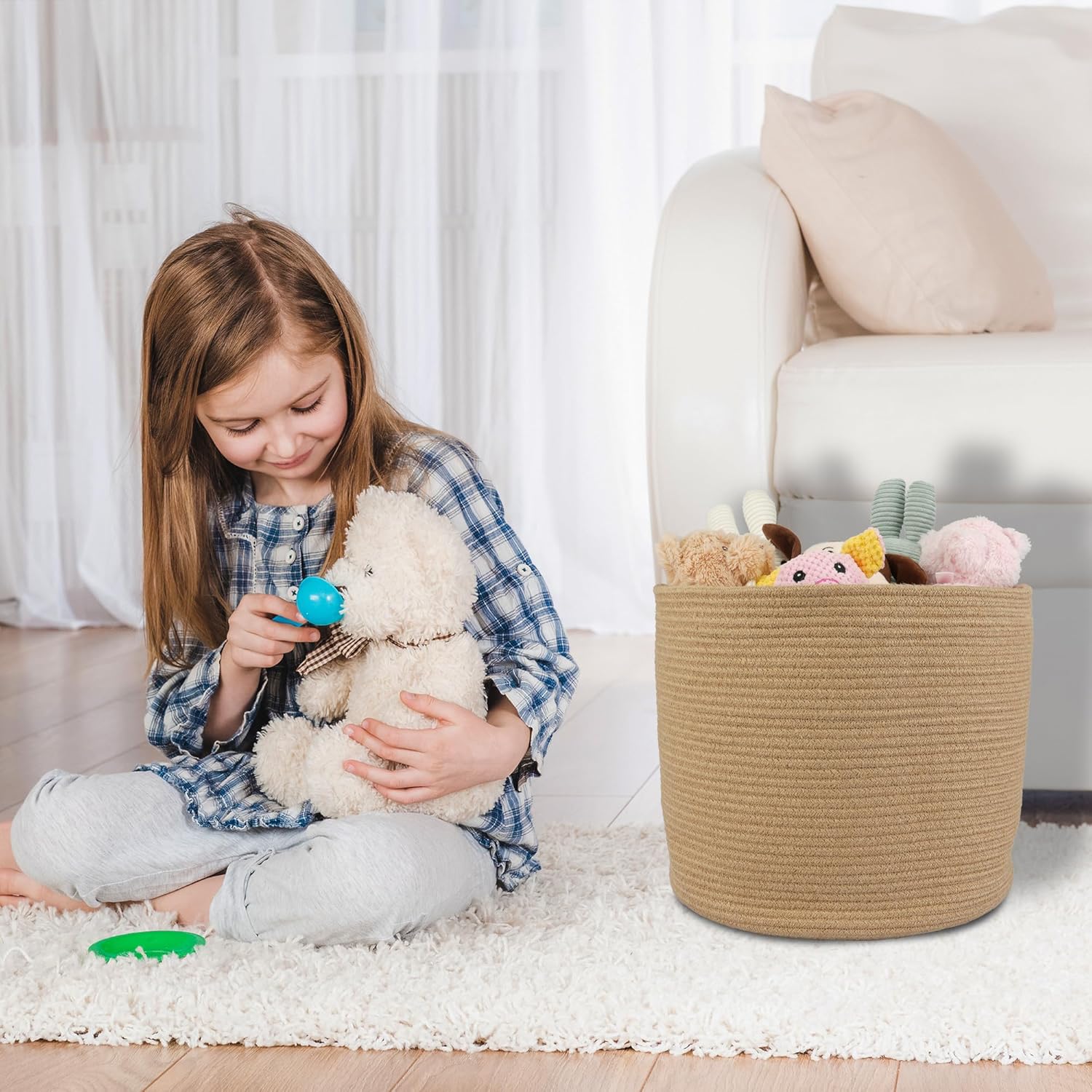 Rope Basket For Girls Boys Kids " Baby Laundry Baskets Nursery Bin Round Woven / Jute / 16 x 14