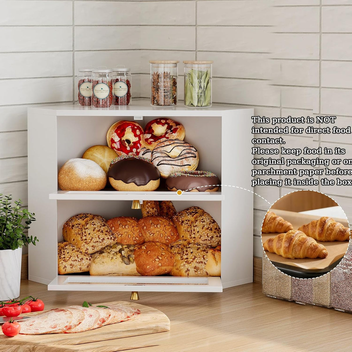 Trironsun Corner Bamboo Bread Box for Kitchen Counter Double Layer Bread Storage Container Large Capacity Bread Storage
