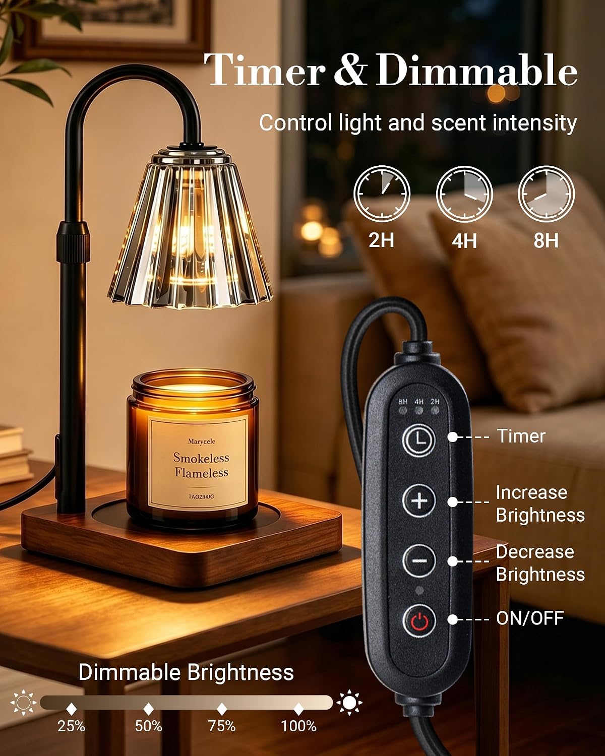 Vintage Candle Warmer Lamp with Timer Dimmer, Adjustable Height | Vintage farmhouse style with 2 bulbs, adjustable