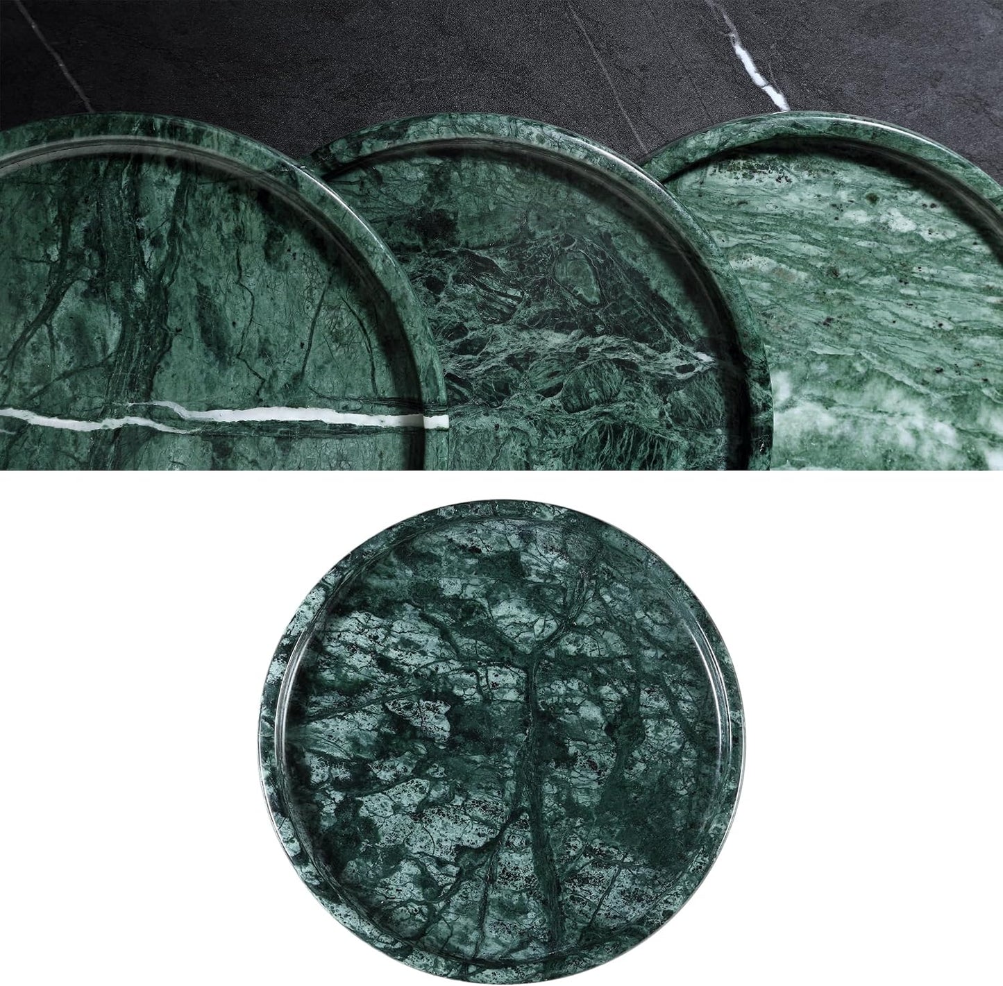 Decorative Tray / Natural Marble Round Tray / Green / 8 Inch