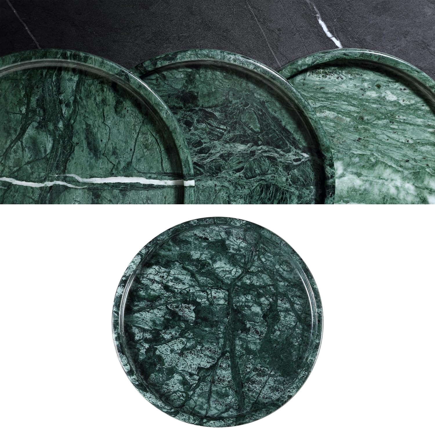 Decorative Tray / Natural Marble Round Tray / Green / 8 Inch