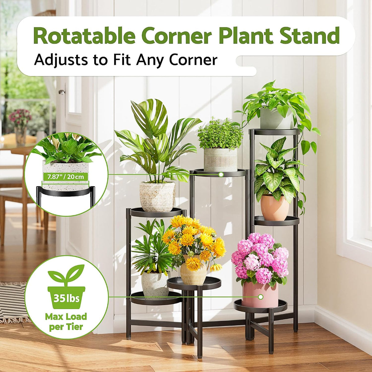 7 Tiers Plant Stand Indoor for Multiple Large Planter, Tall Tiered Folding Plant Rack Outdoor with Rustproof 10 Inch