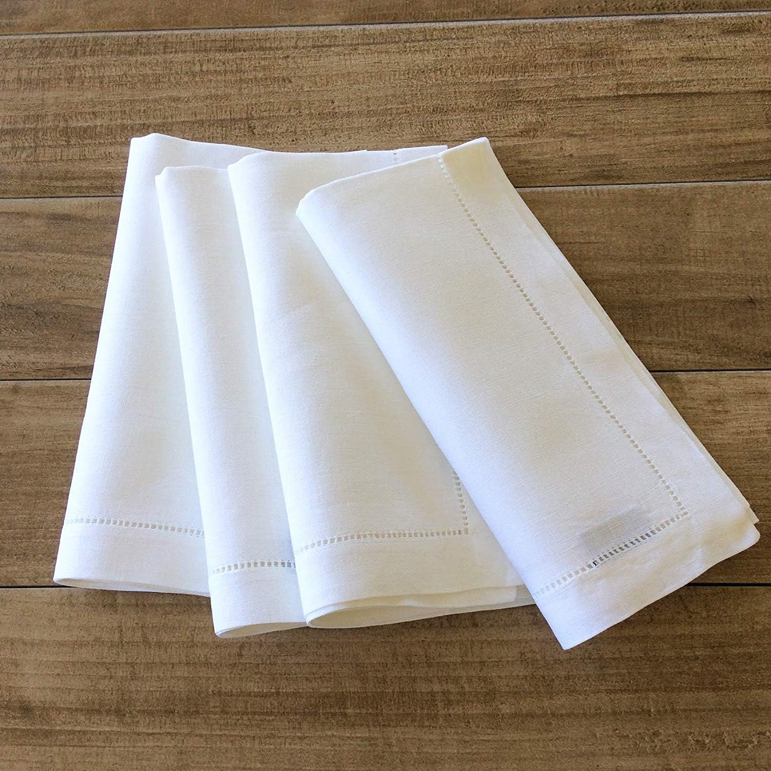 White Linen Hem Stitch Dinner Napkins - Set of 6 20"x20"-Ladder hemstitch 100% Linen Cloth Napkins