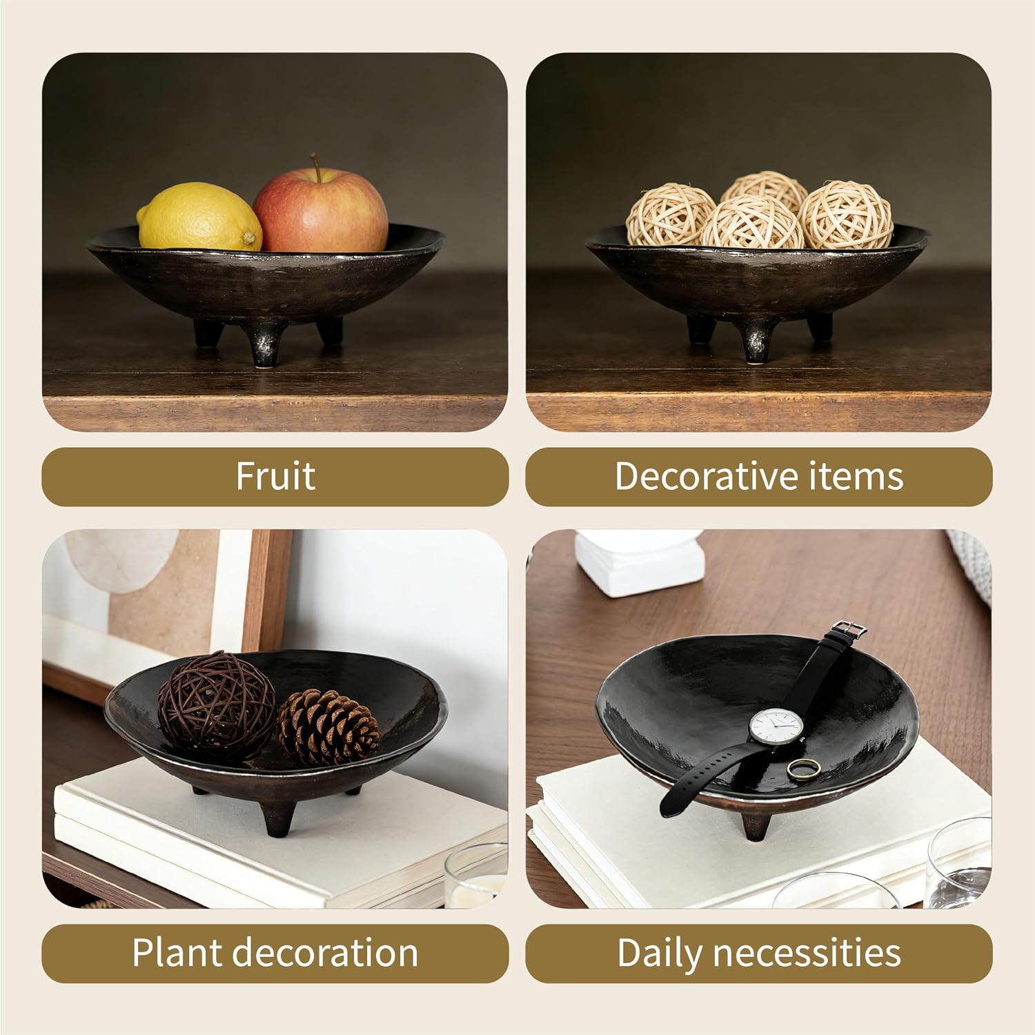Small Wabi-Sabi Ceramic Bowl / Black / 6 Inch