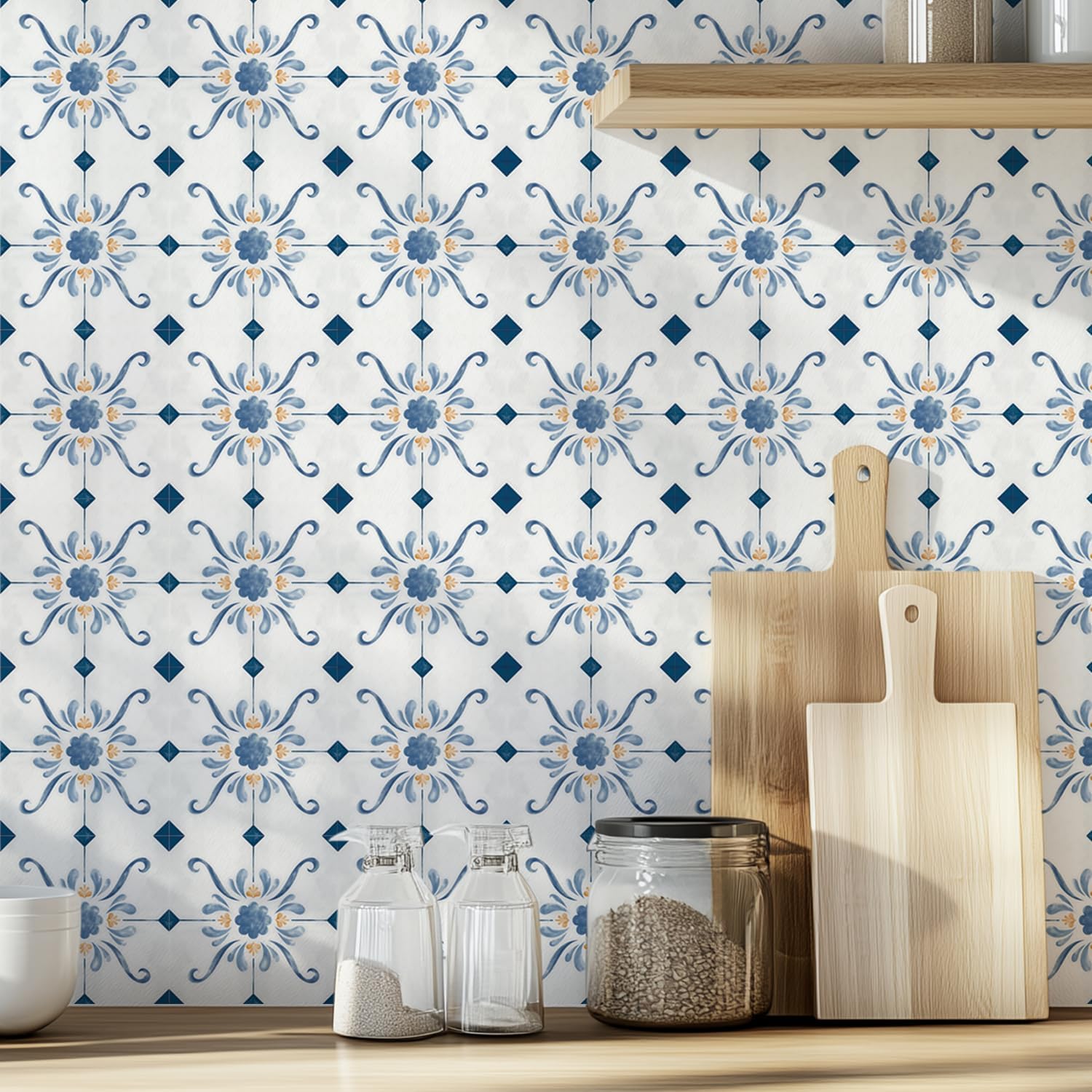 French Country Tile Stickers / Blue / 4 x 4 / Set of 30