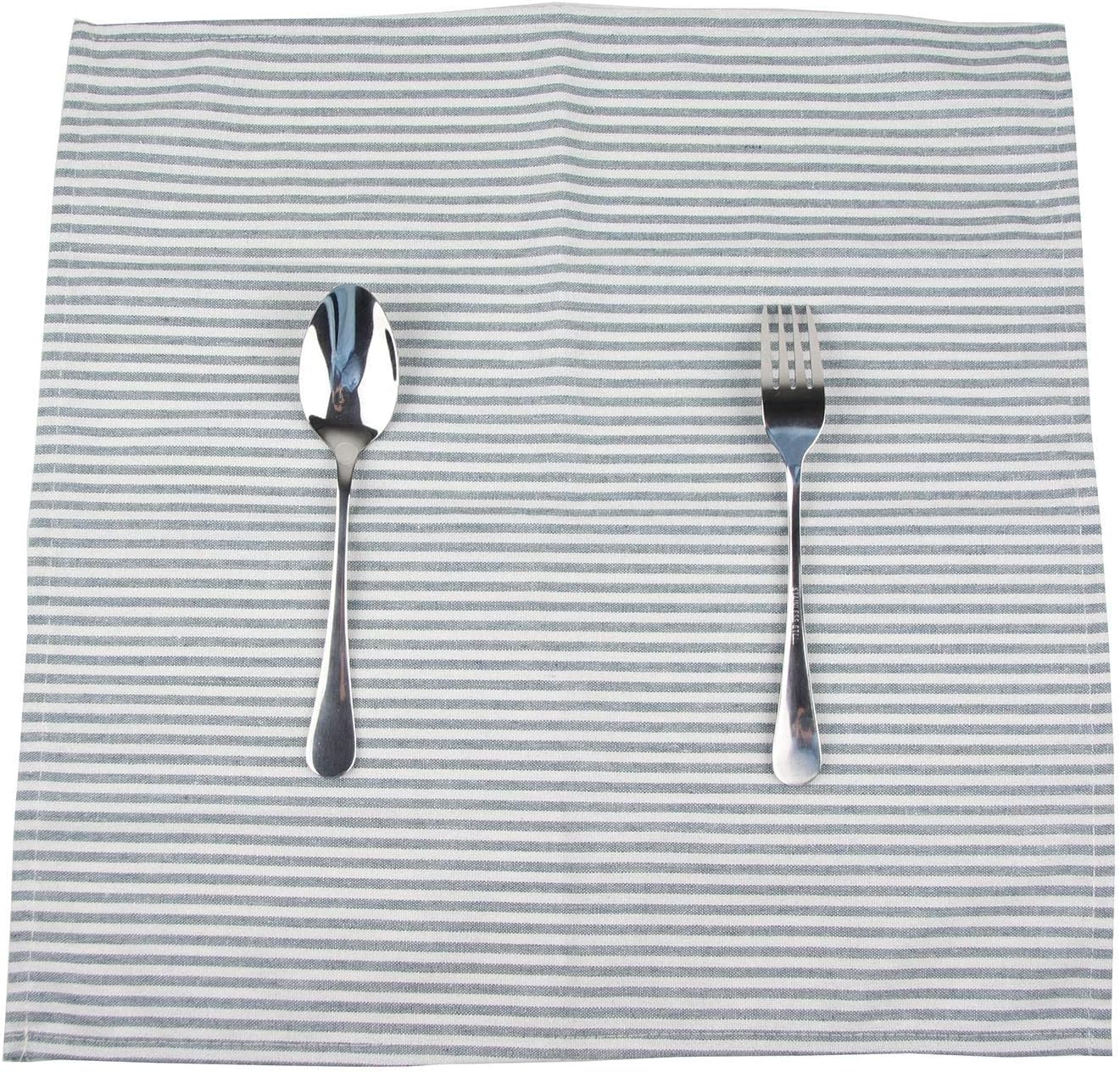 Plain Striped Cotton Linen Blended Dinner Cloth Napkins - Set of 12 (17 x 17 inches) - for Events & Home Use (Ocean)