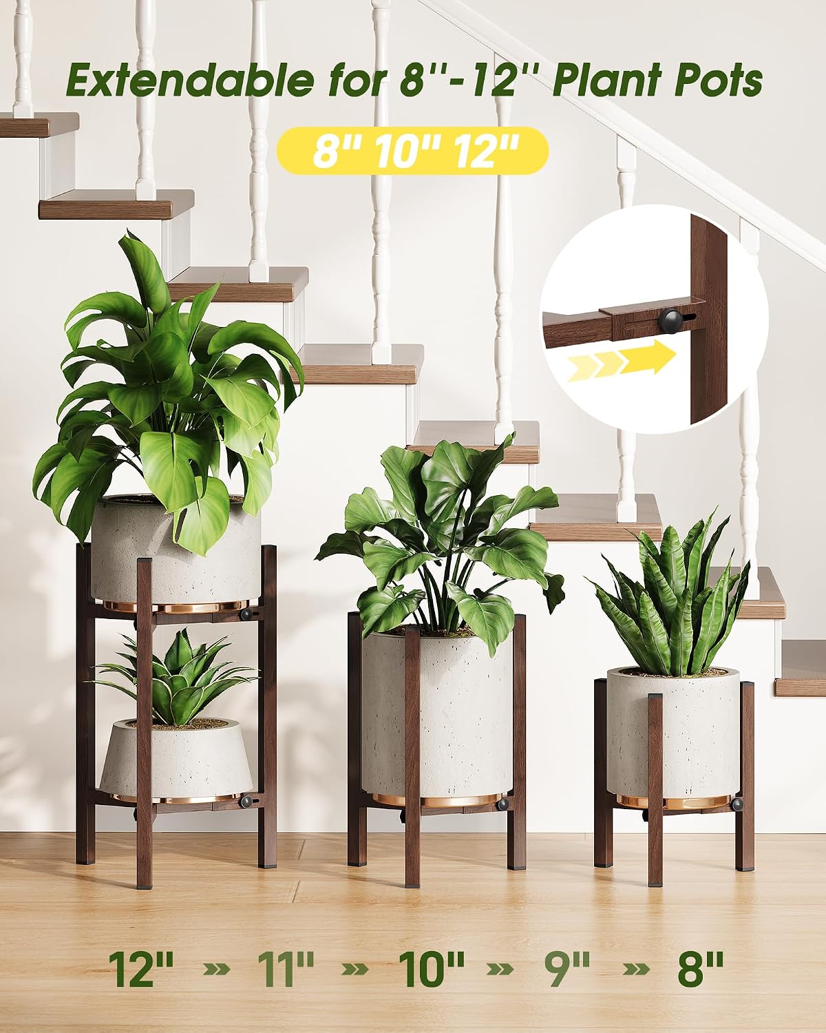 Plant Stand Indoor 3 Pack, Metal Modern Indoor Plant Stand Adjustable, Heavy Duty Single Plant Stands Outdoor Corner