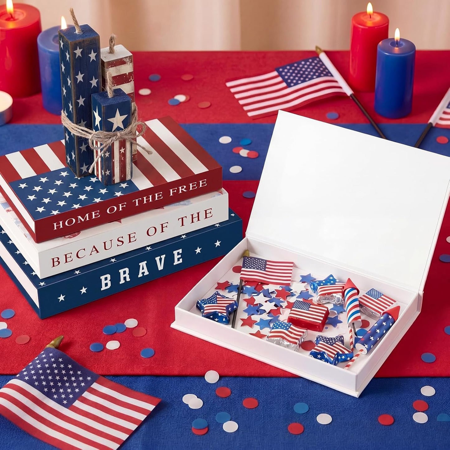Fake Decorative Books Wooden Firecracker Table Signs Faux Patriotic Decor / 4th of July / Paper