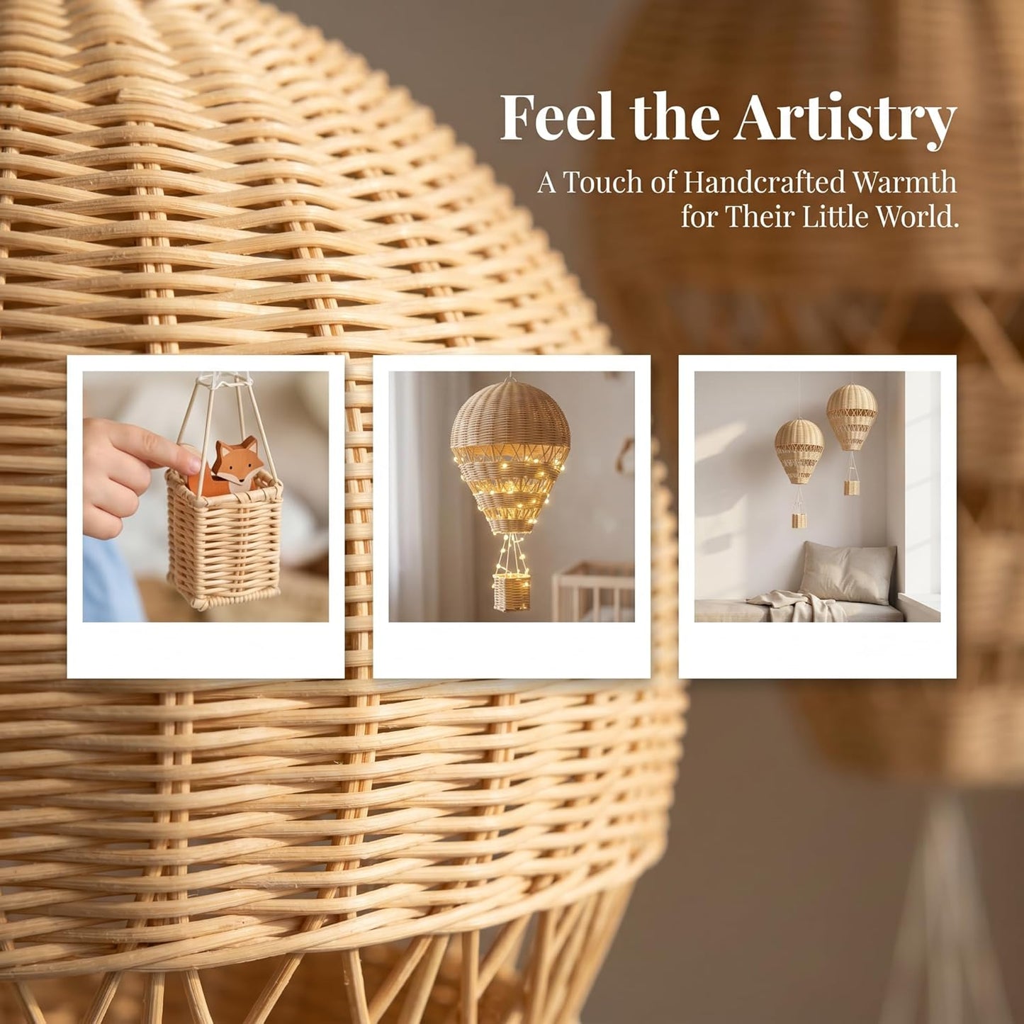 Rattan Woven Hot Air Balloon Decor Delicate Kids Room Rattan Craft / Natural