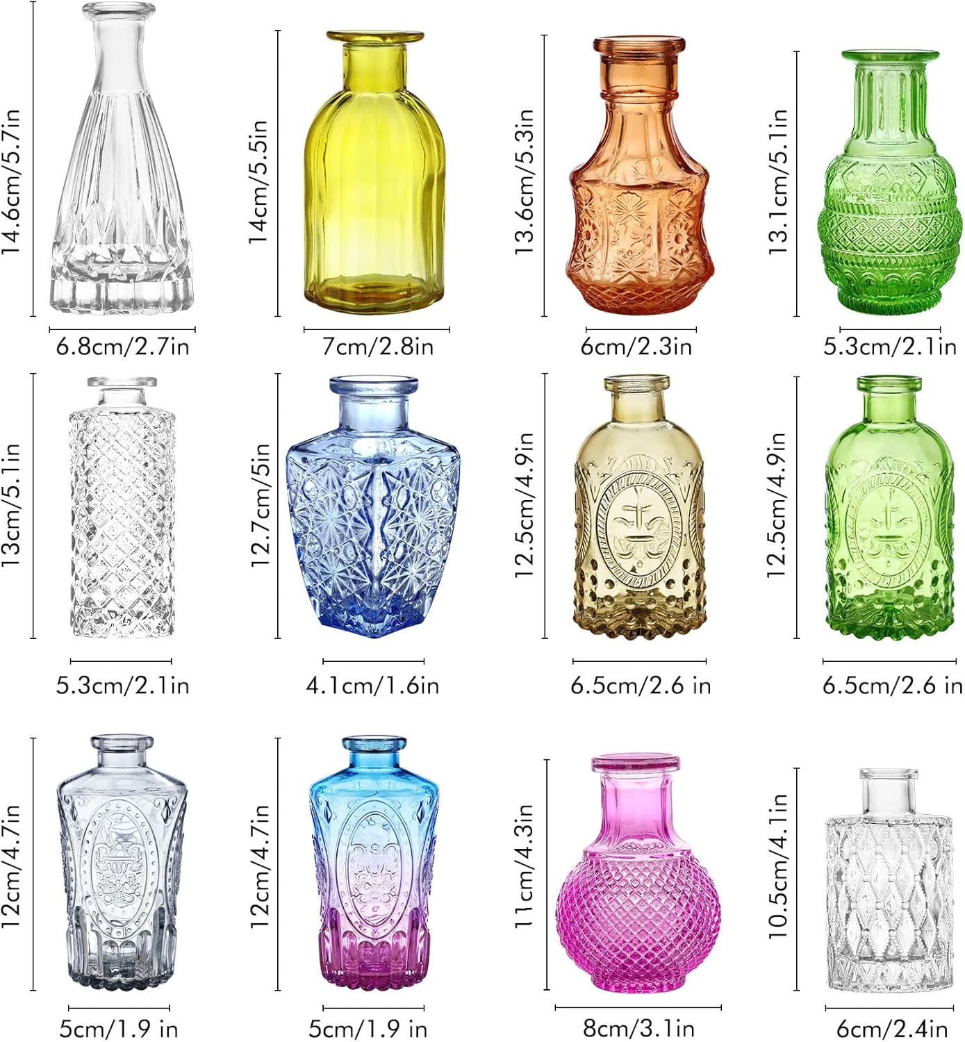 Glass Bud Vases / Set of 12