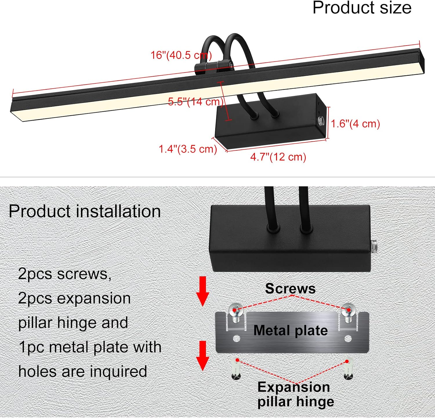 Wireless Wall Picture Light Rechargeable, 16", Black | 5000mAh Battery Operated Gallery Lights with Remote Timer, 280LM