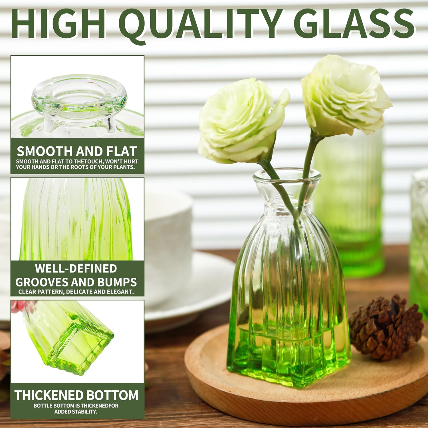 Vintage Small Glass Vases / Olive Green / Set of 10