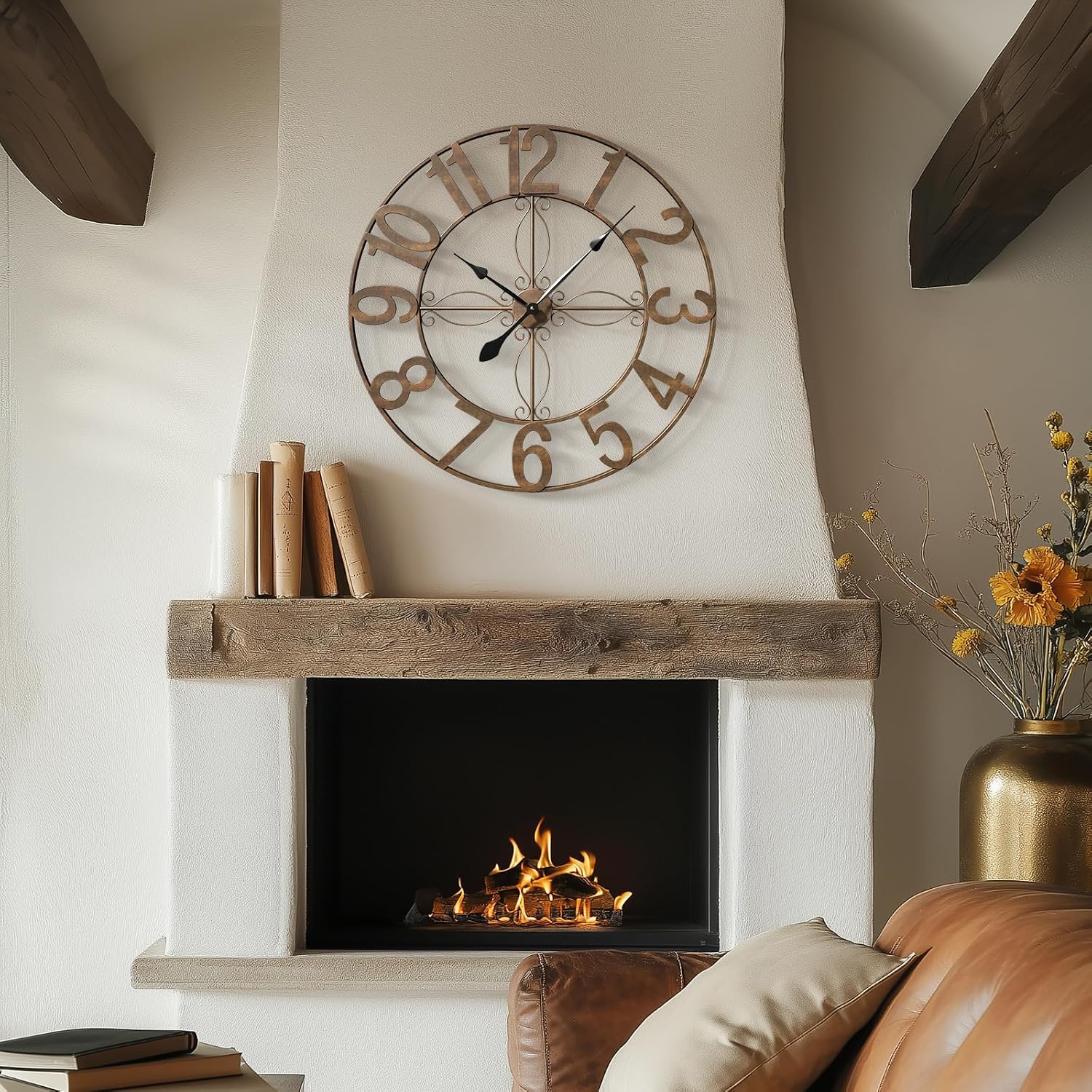 Cuspin 30 Inch Large Wall Clock Bronze Rustic Metal Decorative Clock | Battery operated, Arabic numerals, silent non