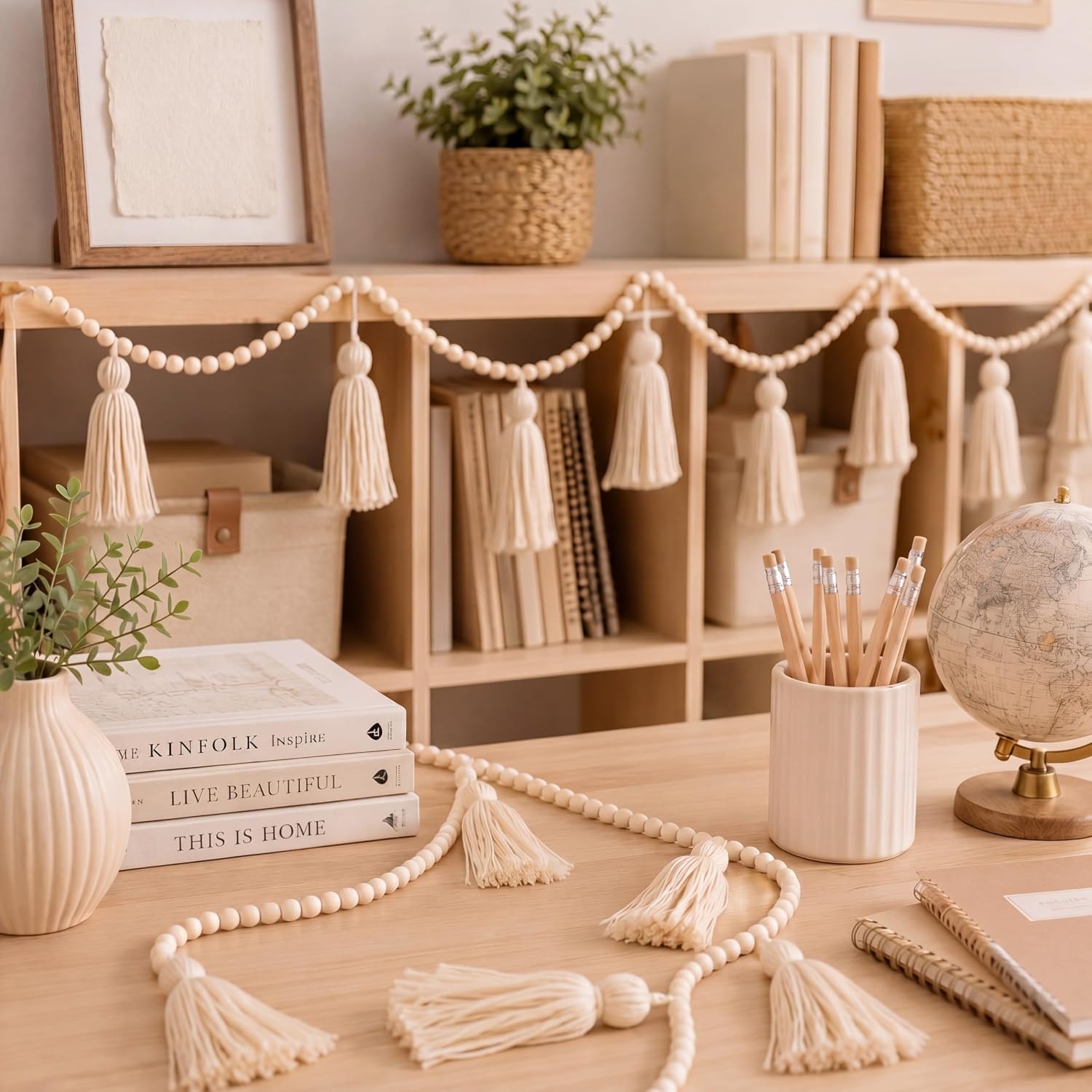 Tassel Garland Boho Classroom Decor Macrame Wooden Bead Garlands Wood Beads Banner / Classic Color