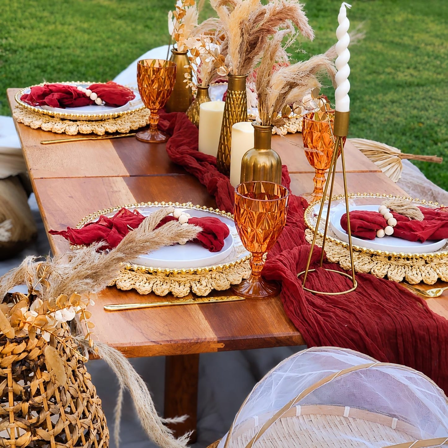 Boho Woven Rattan Table Mats / Natural / Set of 4