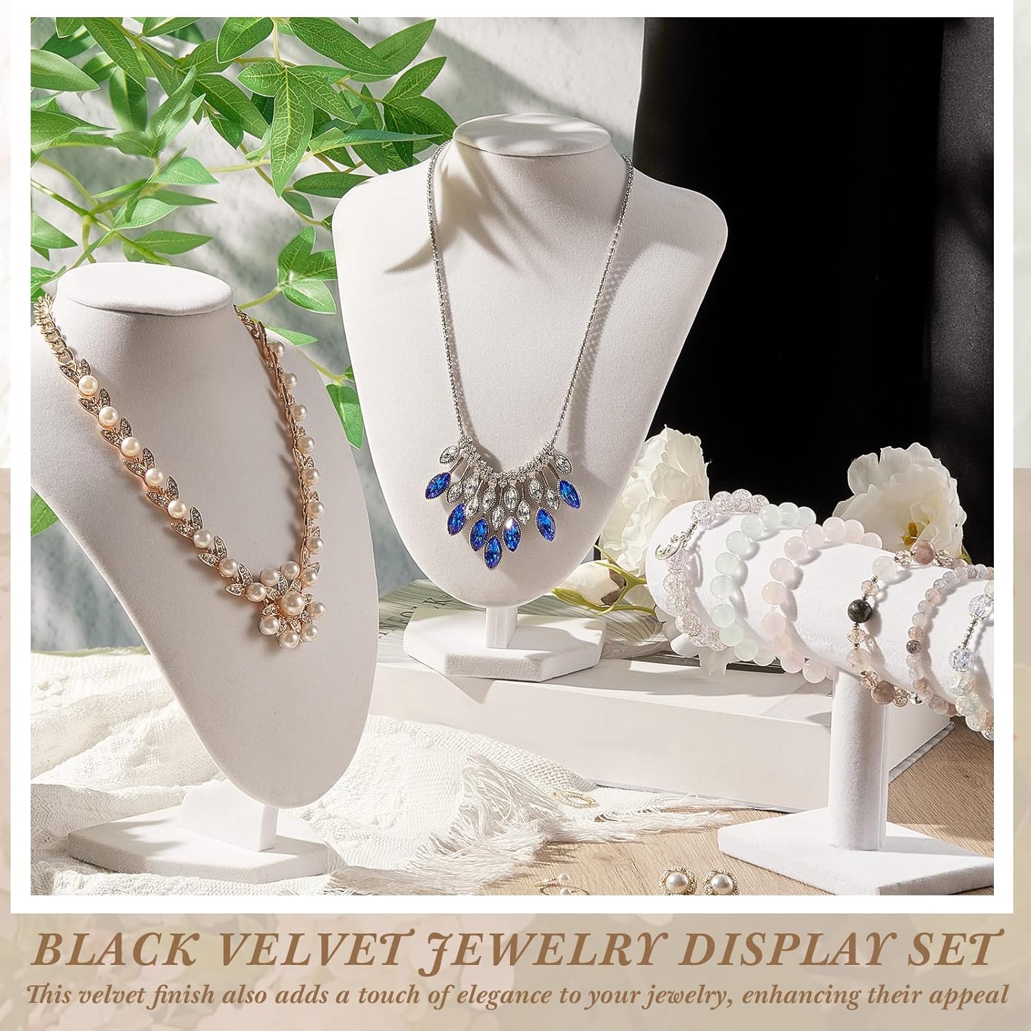 Jewelry Display Set Necklace Display Stand T Bar Bracelet Holder Jewelry / White / Velvet / Set of 6