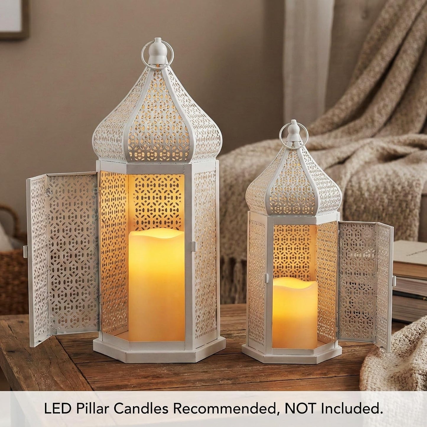 VELA LANTERNS Large Temple Tower Moroccan Lantern Lamp Decorative Candle Holders for Ramadan Decorations, Hanging
