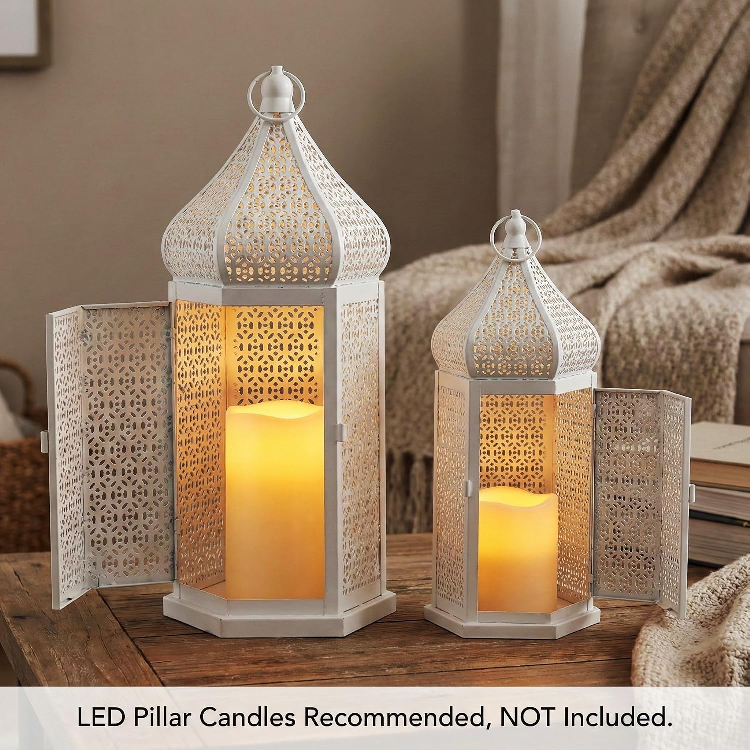 VELA LANTERNS Large Temple Tower Moroccan Lantern Lamp Decorative Candle Holders for Ramadan Decorations, Hanging