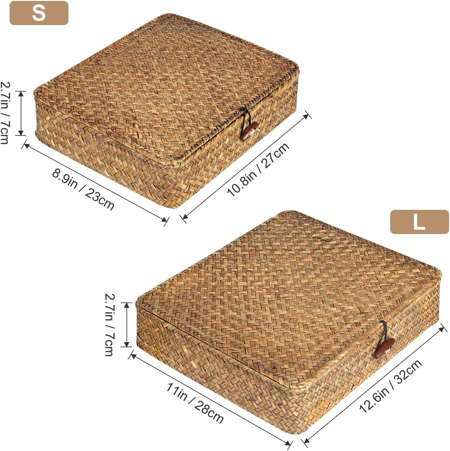 Flat Seagrass Storage Bins / Caramel / Set of 2