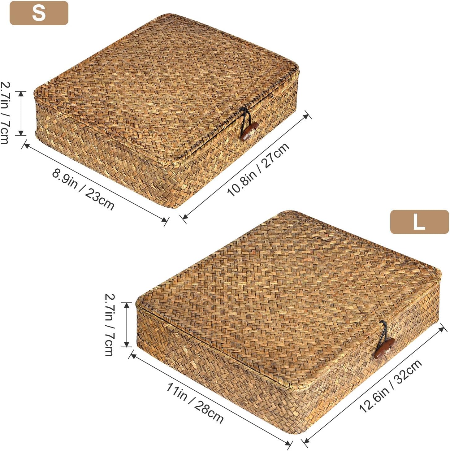 Flat Seagrass Storage Bins / Caramel / Set of 2