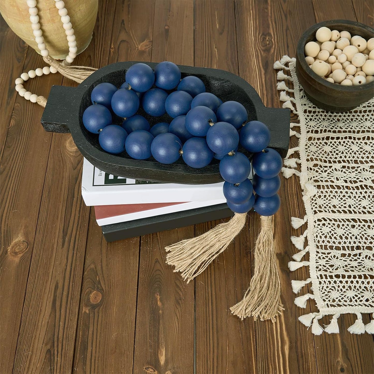 60" Long Extra Large Wood Bead Garland in Navy Blue / 5 Navy Blue / 60 Inches