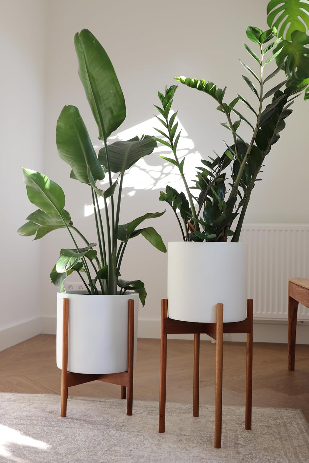 Fox & Fern Mid Century Plant Stands for Indoor Planters, Acacia, 11.8 Inch | Plug In Design, Holds 200 lbs, Two High