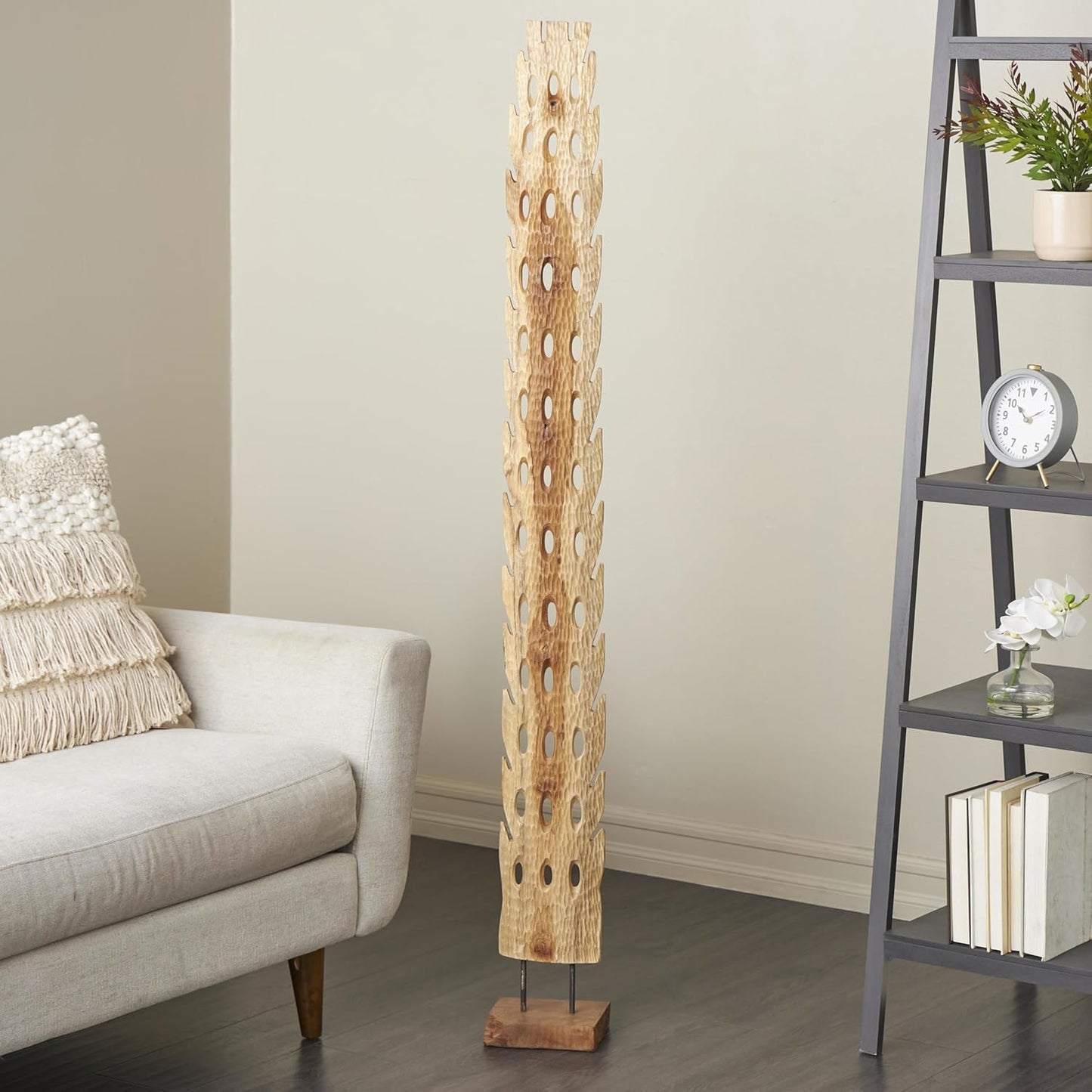 Teak Wood Abstract Handmade Decorative Sculpture Tall Floor Cutout Post Home Decor / 7 x 6 x 49