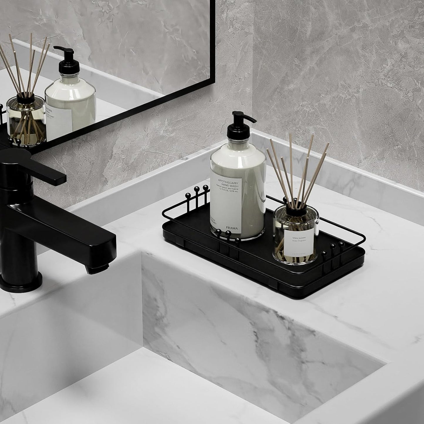 Kitchen Tray for Soap Dispenser Spice Salt / 7.9 x 4.4 x 1.6 / Black + Black